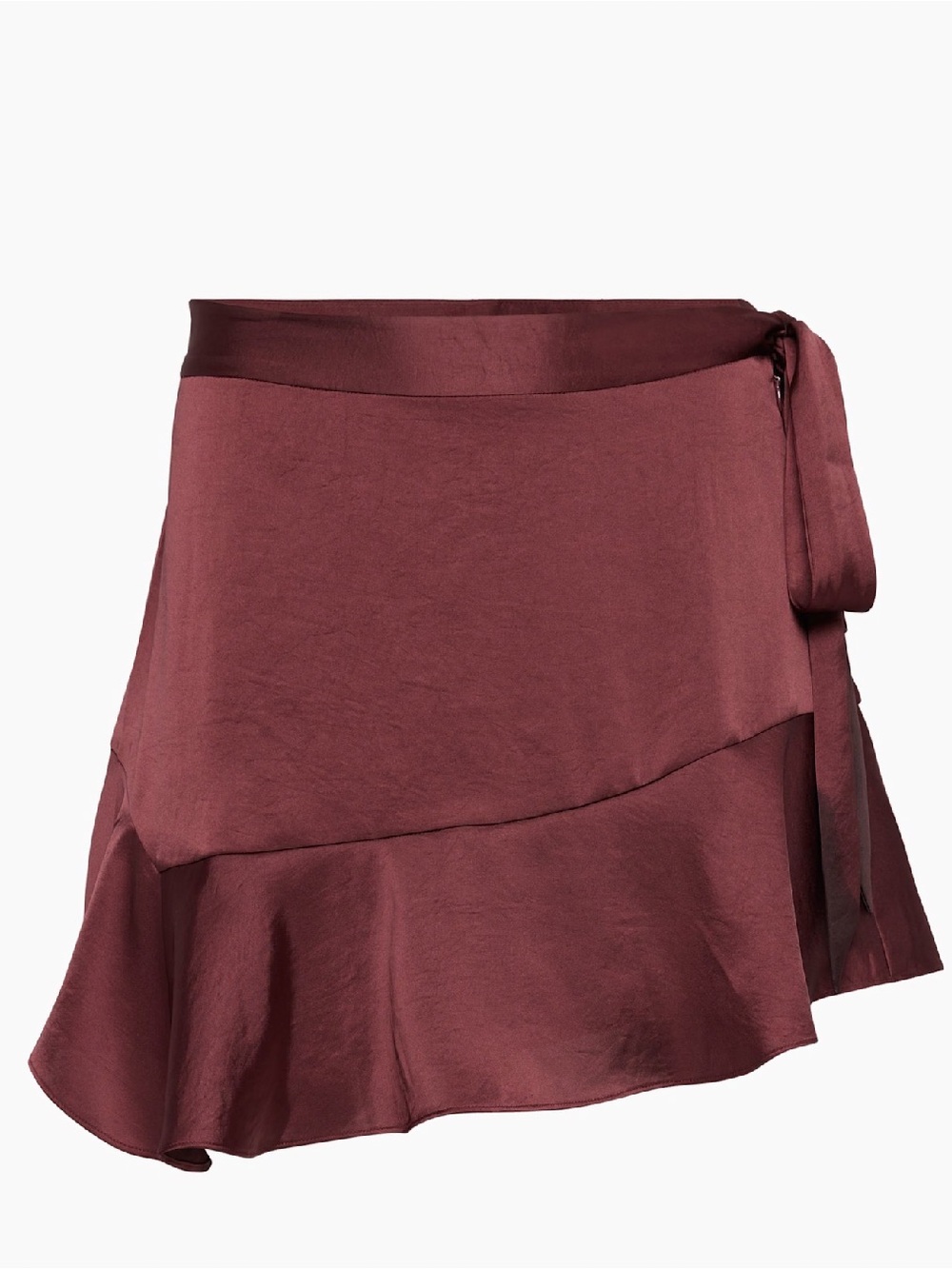 NWT Aritzia Wilfred Primrose Satin Ruffle Tie Skirt in Spiced Burgundy